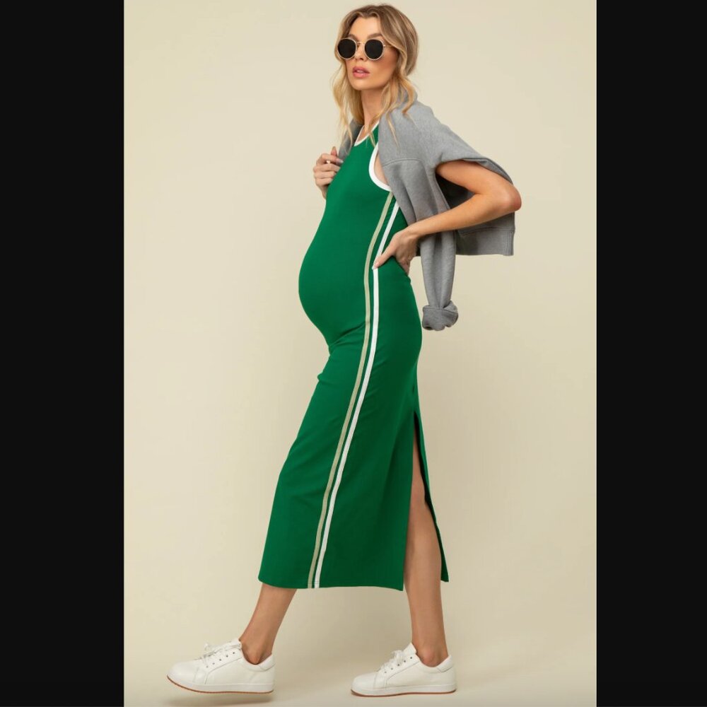 Pinkblush Green Maxi Dress with White Sport Stripes